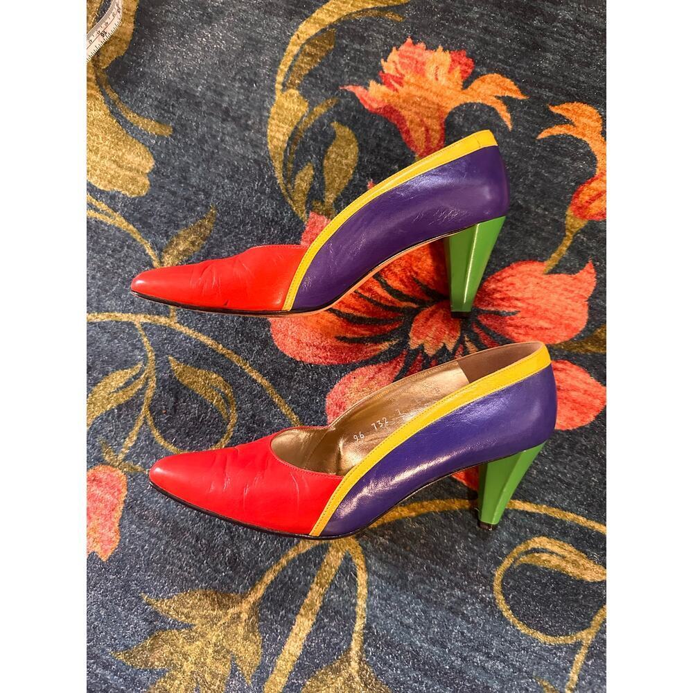 Vintage Escada 80s Colorblock Leather Pumps Size 7